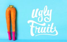 Ugly Fruits logo and link to page. Carrot legs with crown and pink boots. Home delivery services